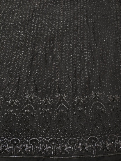Black Viscose Georgette Sequins Embroidered 54"