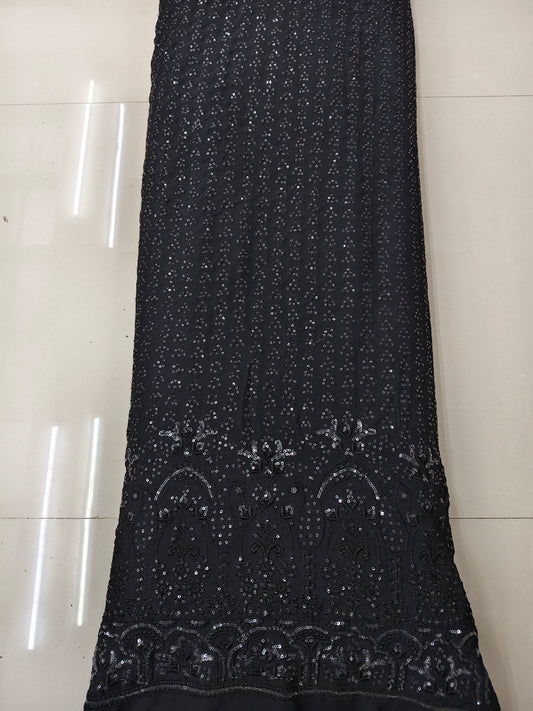 Black Viscose Georgette Sequins Embroidered 54"